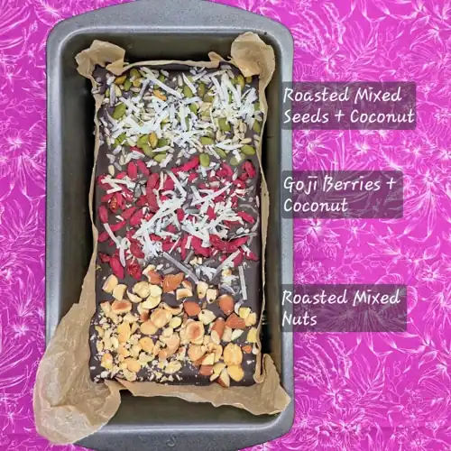  Mixed seeds and coconut. Goji berries and coconut. Mixed chopped nuts. 