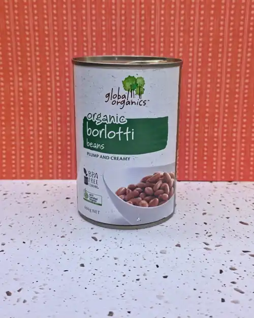 Global Organics Organic Borlotti Beans, Plump and creamy. ACO Certified organic. BPA free lining. Non GMO. Made in Italy.