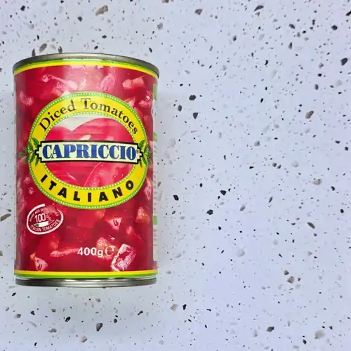 Capriccio Diced Tomato Italiano. Made with 100% Italian tomatoes. Product of Italy. 60% diced tomatoes.