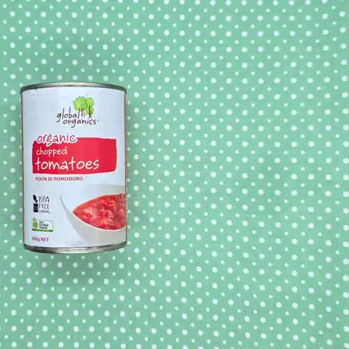 Global Organics Organic Chopped Tomatoes. Polpa Di Pomodoro. BPA free lining. ACO certified organic. Non GMO.