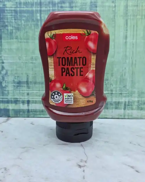 Coles Rich Tomato Paste. 4 Health Star Rating.
