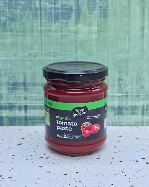 Honest to Goodness Organic Tomato Paste: ACO Certified organic. BPA free lid.