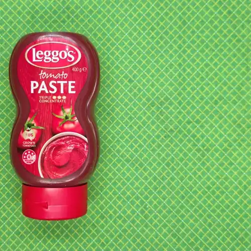 Leggo's Tomato Paste. Triple Concentrate. 4 Health Star Rating. Australian grown tomatoes. Made in Australia from at least 99% Australian ingredients. No artifical colours or flavours. Halal. Available from Woolworth, Coles, Farmer Jack's and IGA. Sugars 9.0g per 100g. Sodium 734mg per 100g.